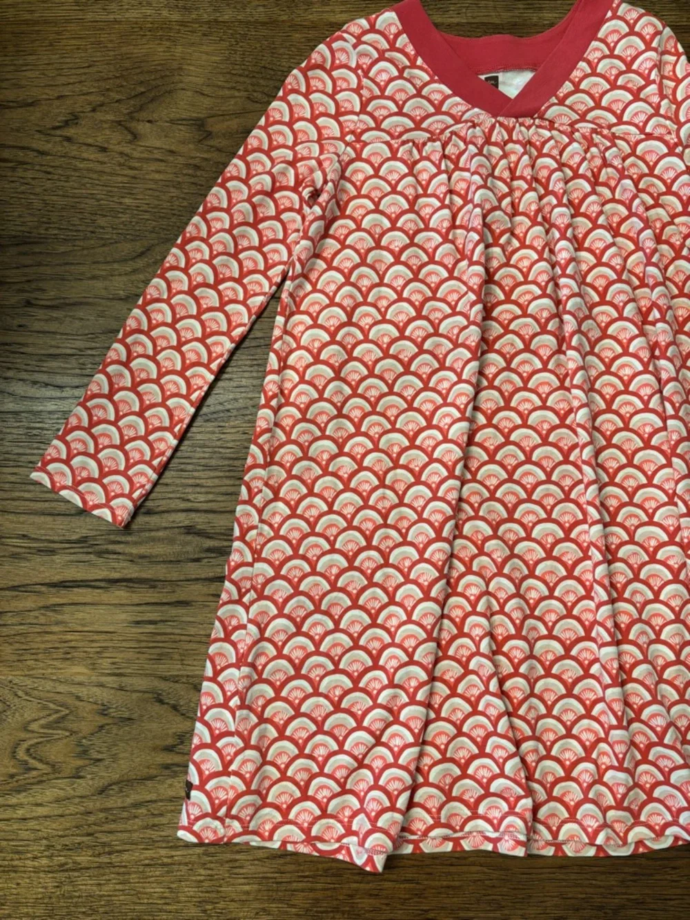 Tea Collection Nami Trapeze Dress Coral White Scallop Wave Girls 12 Cotton